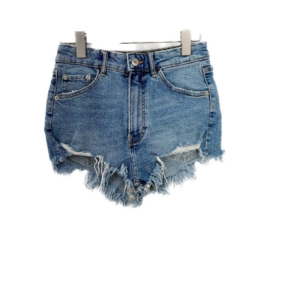 ZARA Distressed Ripped Hot Pant Denim Jean Blue Light Wash Short Size 4 - Picture 1 of 3